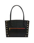 The Currier Work Tote in black pebbled leather, front view