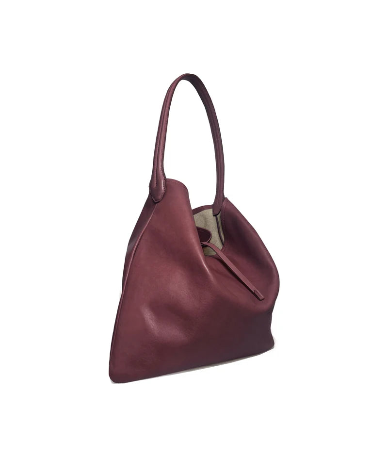 BONASTRE 10 Rue du Perche tote, three-quarter view with the leather ties
