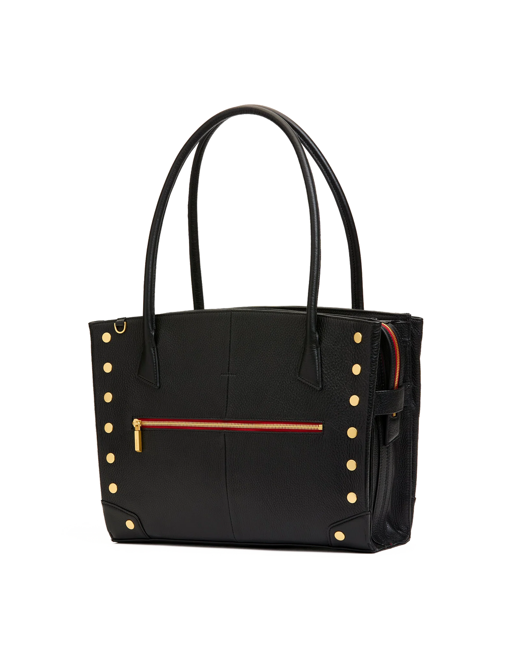 The Currier Work Tote, three-quarter view showing side gusset and zip