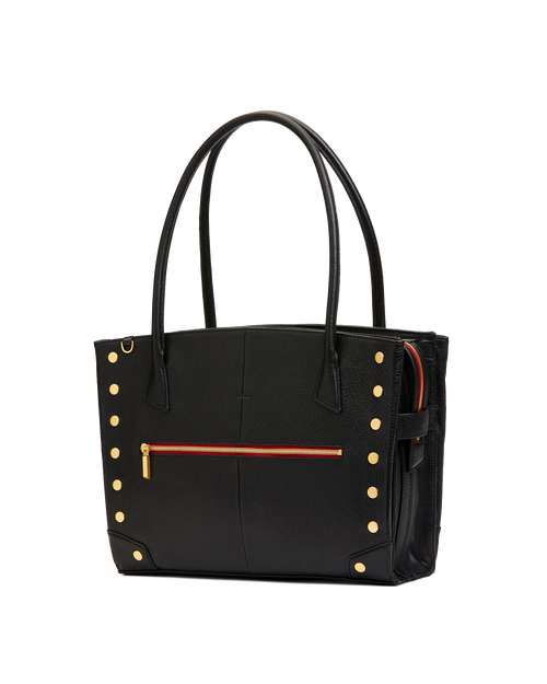 The Currier Work Tote, three-quarter view showing side gusset and zip