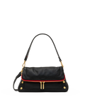 Black pebbled leather convertible shoulder bag, front view