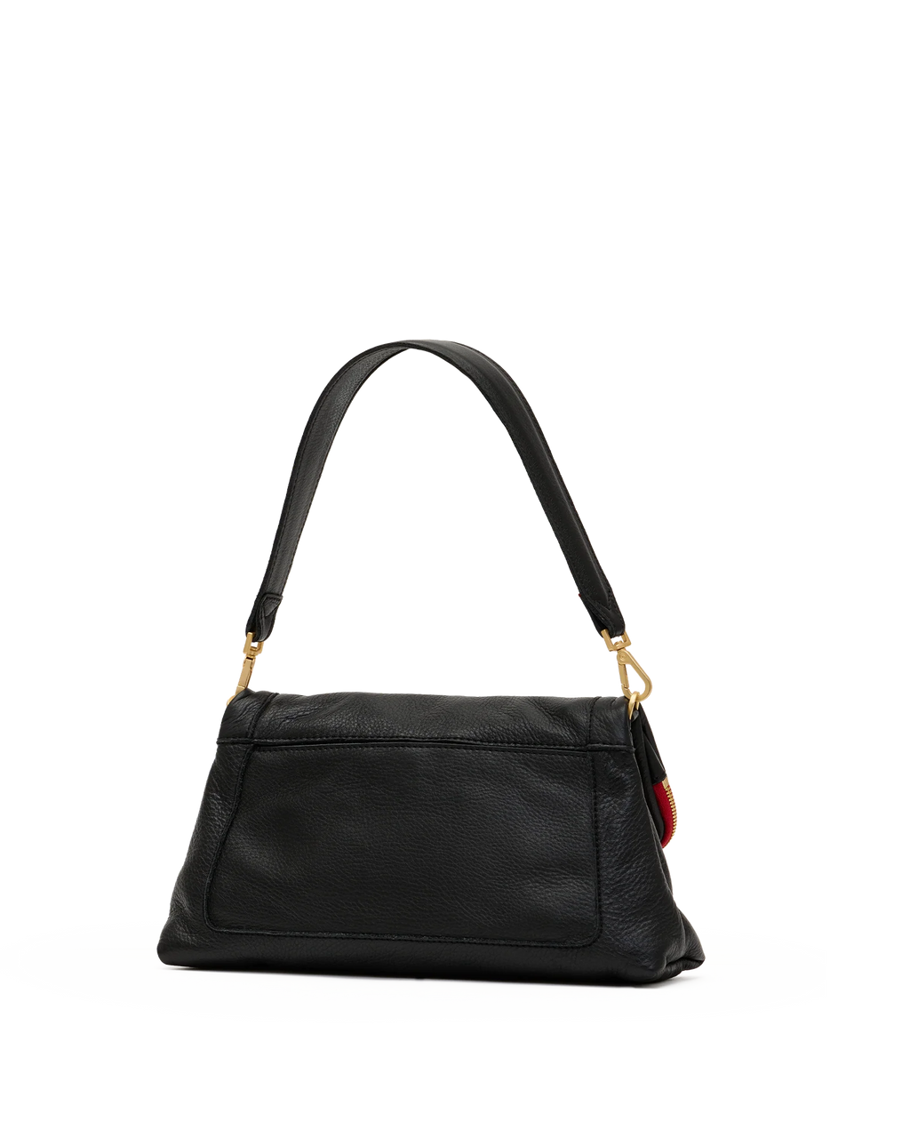 Back view of the bag showing the slip pocket and flap