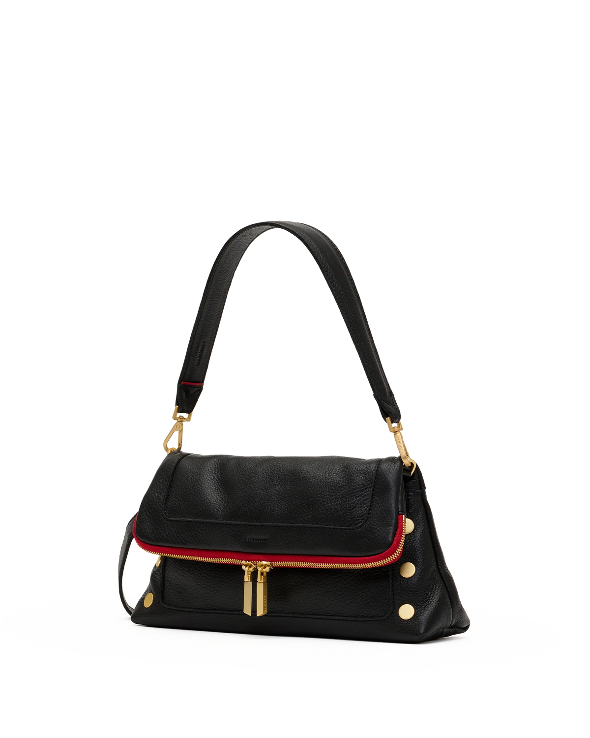 Convertible shoulder bag, three-quarter view with the short strap