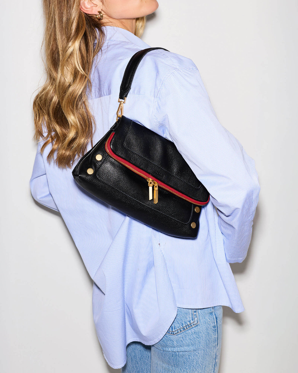 Back view of the bag worn over the shoulder