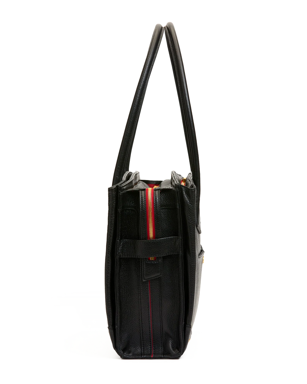 The Currier Work Tote, side profile showing depth and zip closure