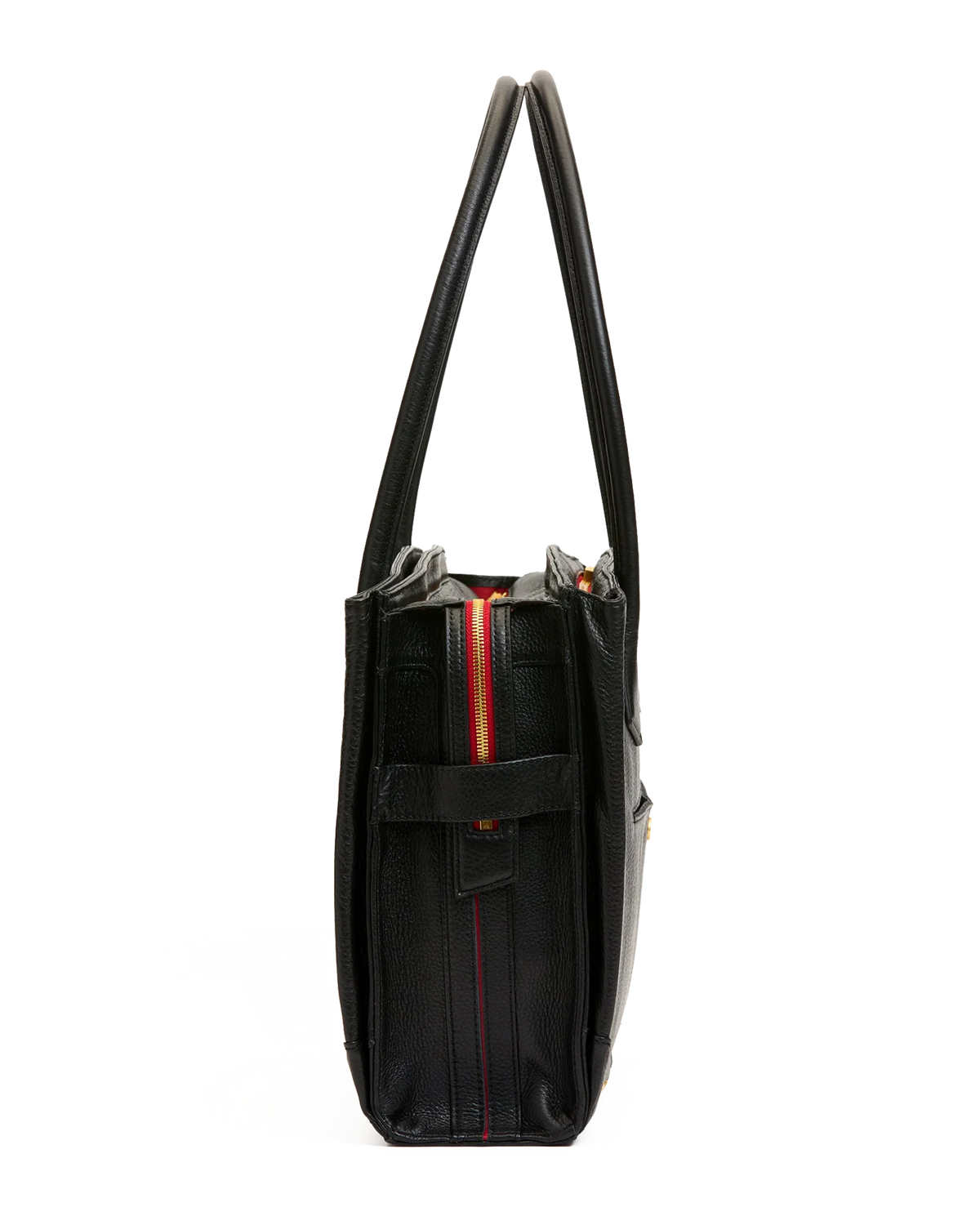 The Currier Work Tote, side profile showing depth and zip closure