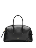 DeMellier Midi Stockholm duffle bag in black leather, front view with crossbody strap